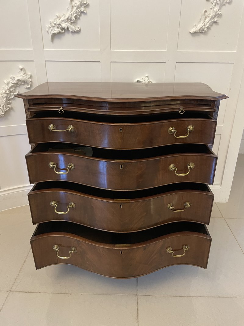 Antique Edwardian Quality Figured Mahogany Serpentine Chest of Drawers - Image 4